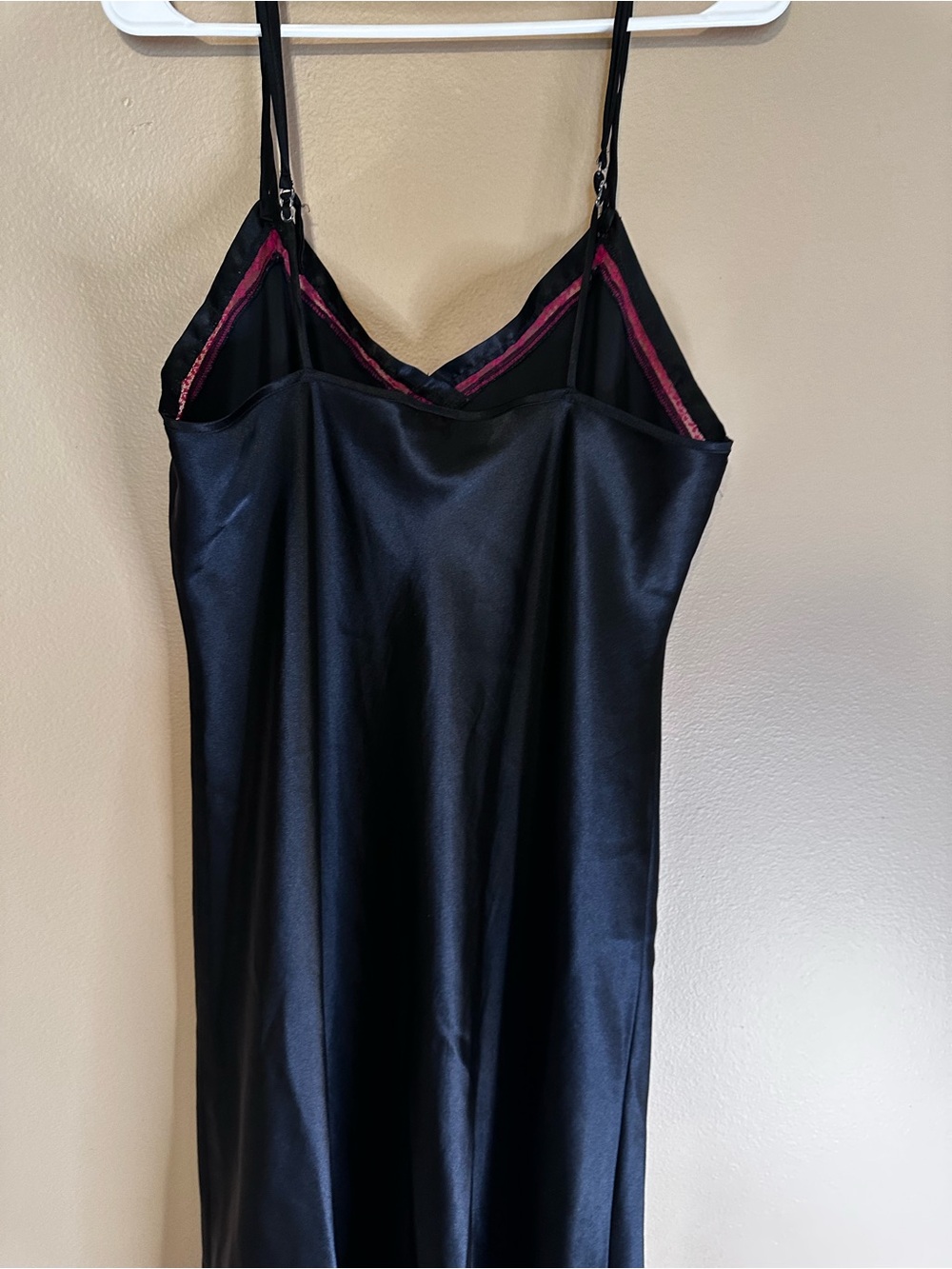 Gilligan O'Malley Black Satin Maxi Slip Dress Red Lace Trim Long Nightgown L